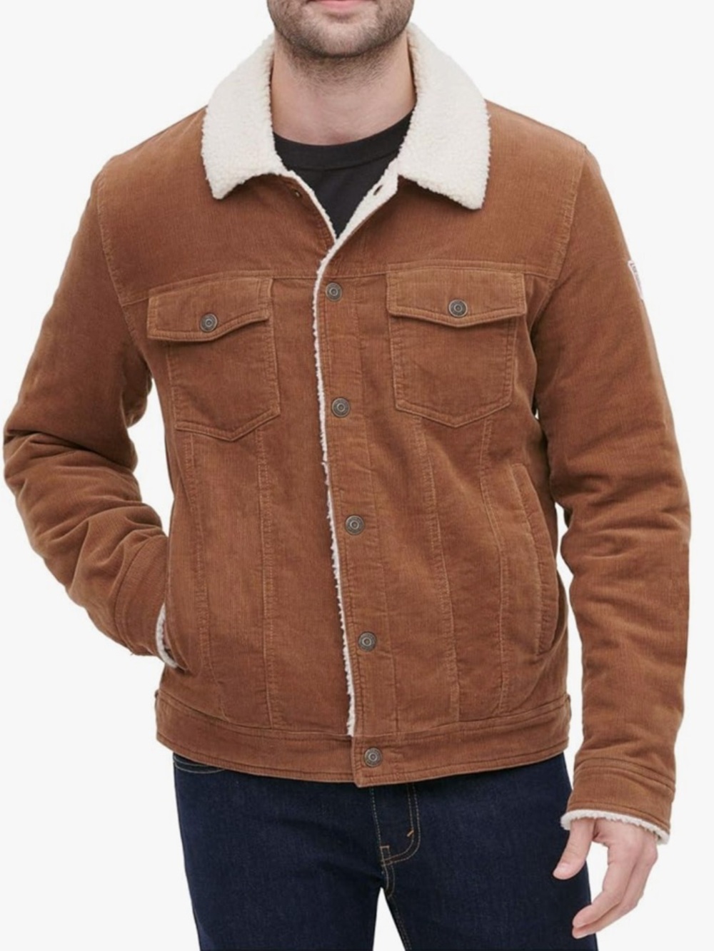 Guess 90’s Brown Trucker corduroy Sherpa collared quilted lining jacket size M